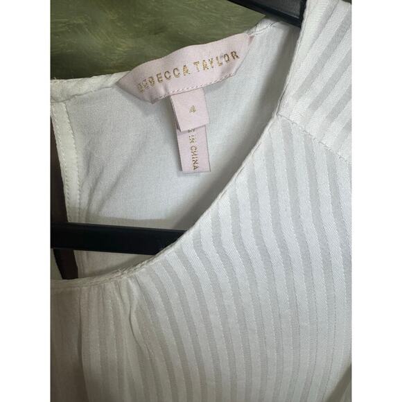 Rebecca Taylor Shadow Stripe Dress Long Peasant Sleeves Flowy Mini White Size 4 - Picture 9 of 15